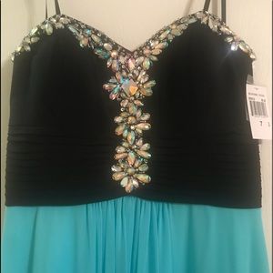 Juniors Black and Turquoise Prom Dress